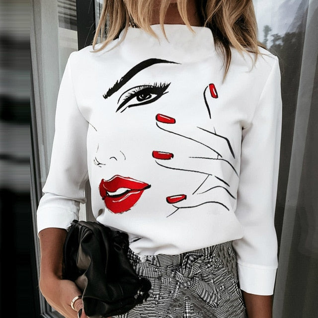 Print Blouse Shirt Women Fashion Womens Tops And Blouses Woman Female Spring Summer Clothe Top Tee Shirts Plus Size Clothing 3XL