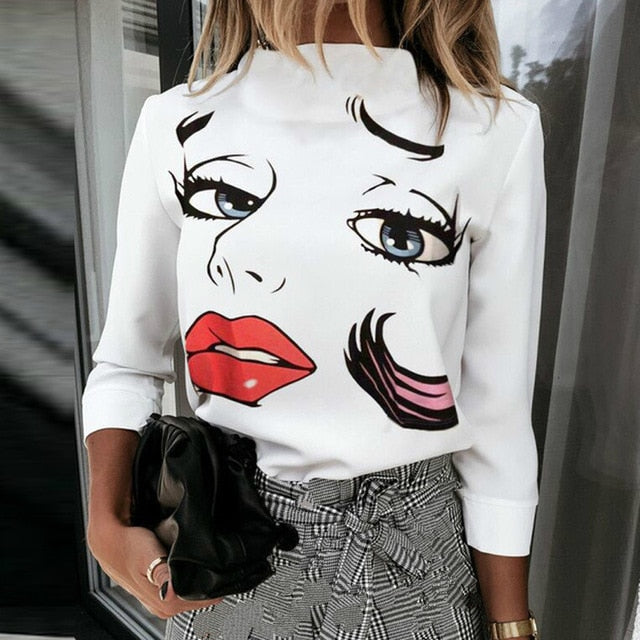 Print Blouse Shirt Women Fashion Womens Tops And Blouses Woman Female Spring Summer Clothe Top Tee Shirts Plus Size Clothing 3XL
