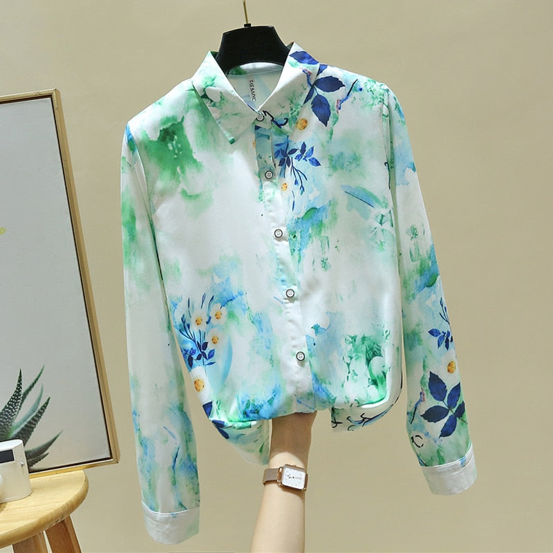 Long Sleeve Blouse Women Blusas Mujer De Moda Turn Down Collar Print Chiffon Blouse Shirt Tops Blusa Women Clothing E72