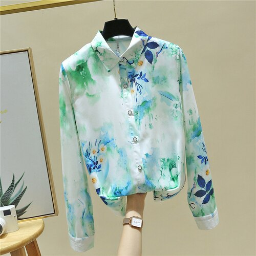 Long Sleeve Blouse Women Blusas Mujer De Moda Turn Down Collar Print Chiffon Blouse Shirt Tops Blusa Women Clothing E72