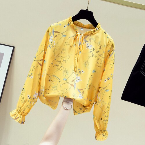 3XL Plus Size Long Sleeve Print Chiffon Blouse Shirt Tops Blouse Women Blusas Mujer De Moda Womens Tops And Blouses D764