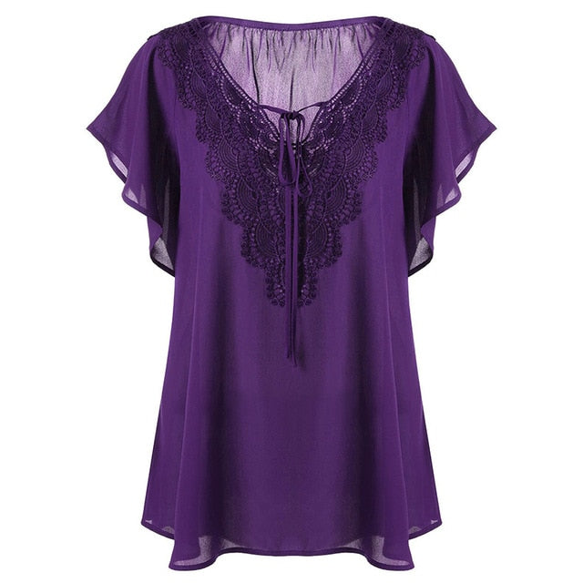 Plegie Plus Size Lace Patchwork Shirt Womens Tops And Blouses Short Sleeve Big Size Blusas Femininas Blusas Mujer De Moda
