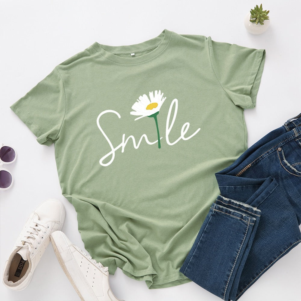 Creative Smile Printed T-shirt Short Sleeves