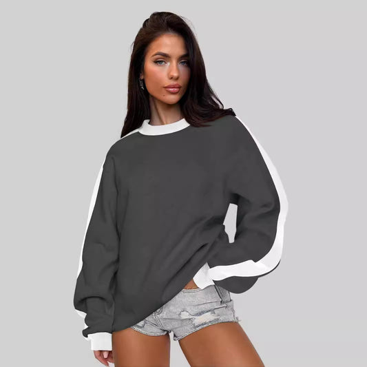 Women's Contrast Color Round Neck Loose Sweater