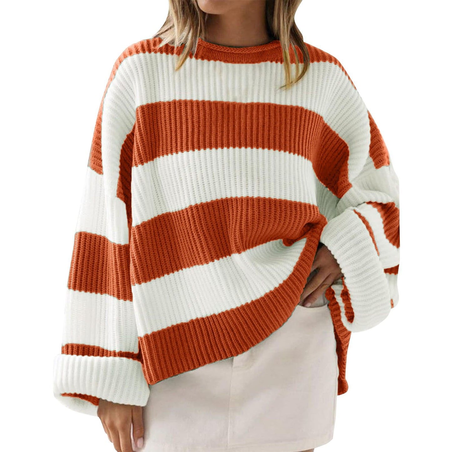 Loose Striped Sweater Fashion Casual Long Batwing Sleeve