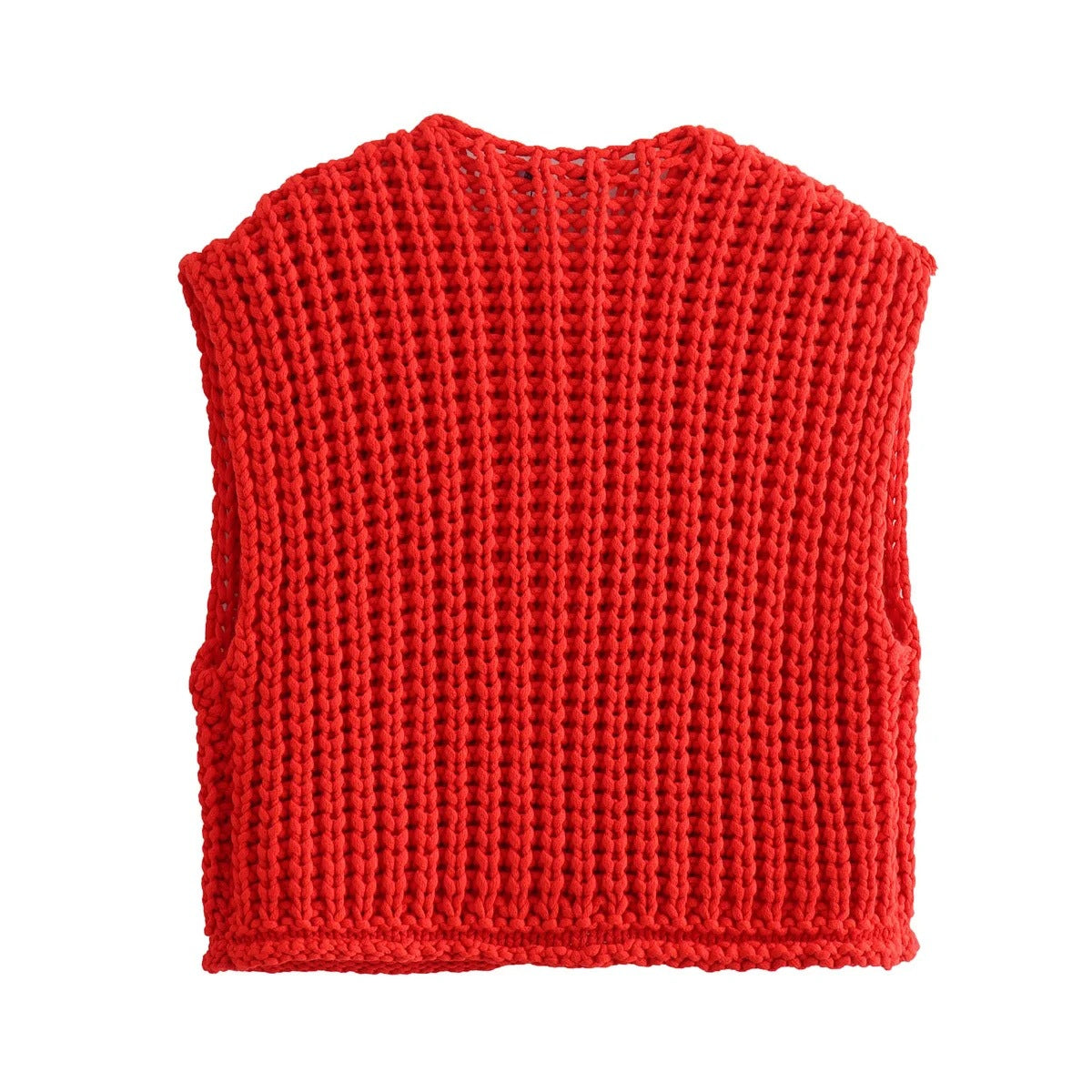 Women's Pocket Sleeveless Short Knitted Cardigan Vest Shirt