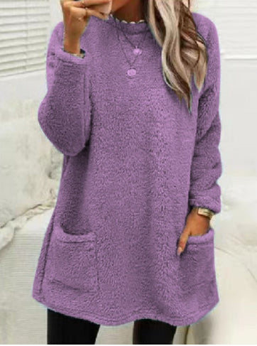 Women's Fleece Pullover Long Sweater With Pockets Winter Sweatershirt