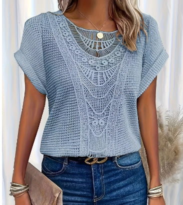 Summer Hollow Out Short-sleeved T-shirt Fashion Ethnic Style