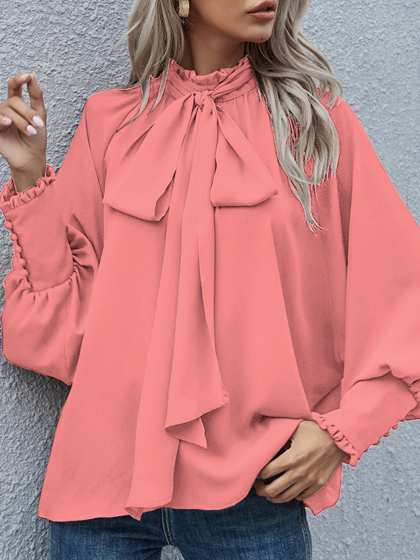 Ins Long-sleeved Blouse Bowknot Puff Sleeves Fashion Commuter
