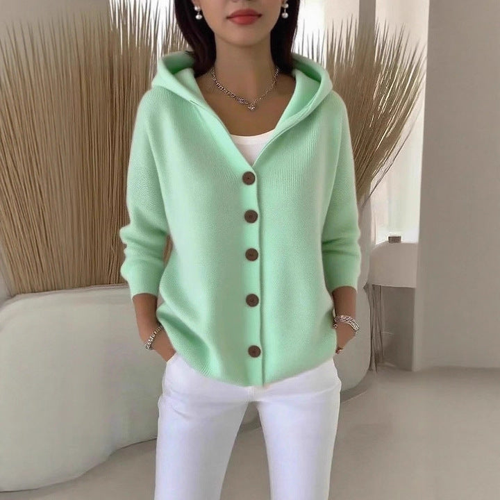 Ins Button Hooded Sweater Fashion Autumn And Winter Knitted