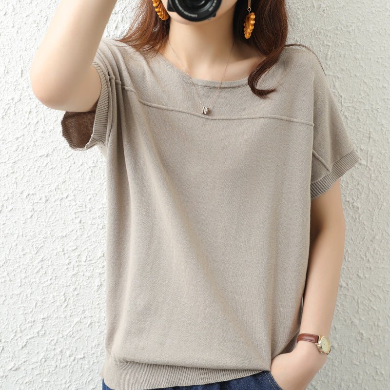 Pure Cotton Short-sleeved Knitted T-shirt