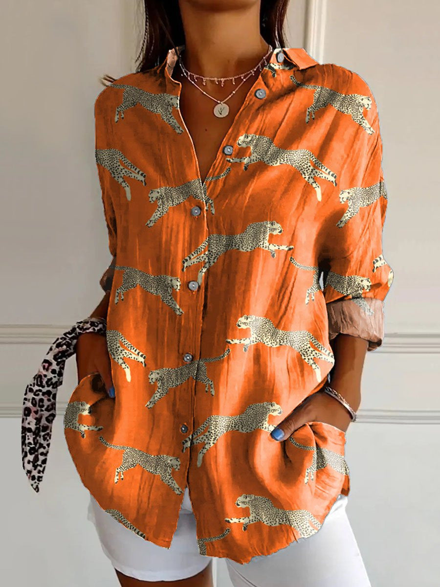 Flowers Print Long Sleeve Shirt Fashion Stand Collar