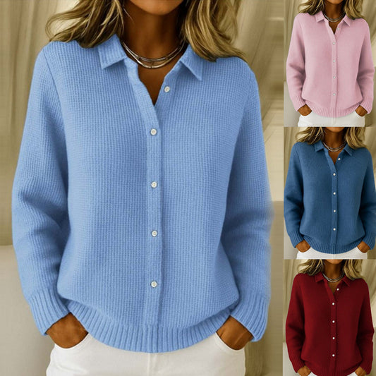 Casual Fashion Button Knitted Lapel Sweater For Women