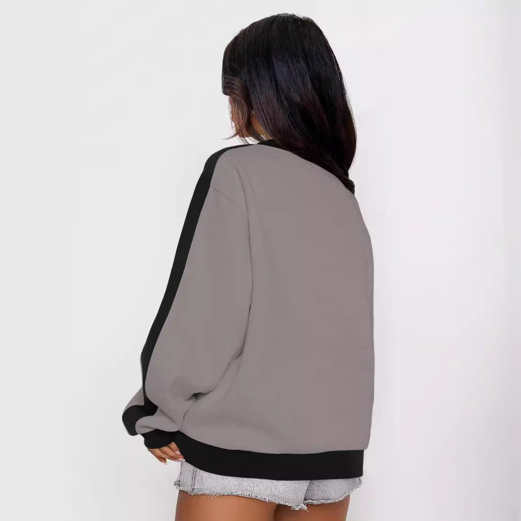 Women's Contrast Color Round Neck Loose Sweater