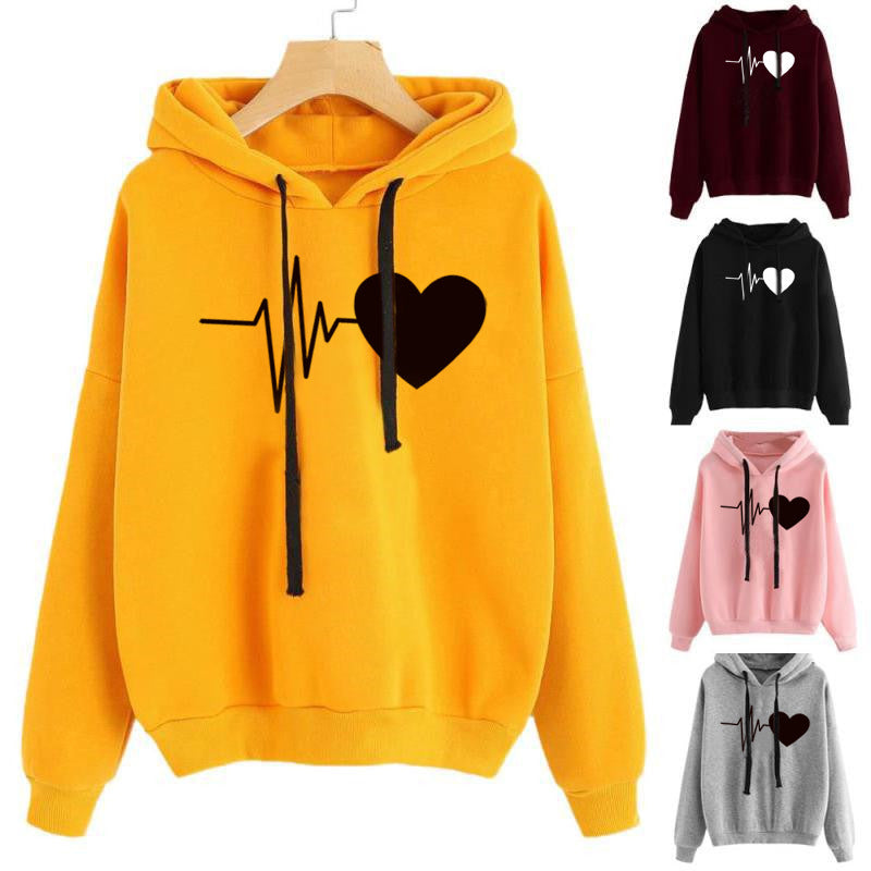 Heart Print Streetwear Hoodies Women