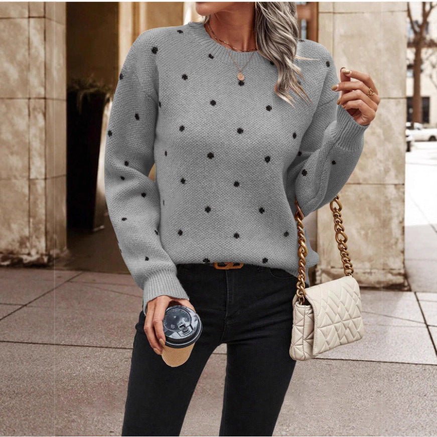 Fashion Polka Dot Print Pullover Sweater Casual Long-sleeved