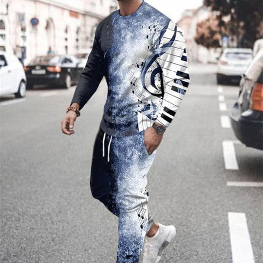 3d Digital Printing Crew Neck Sweater Sports Trousers Suit