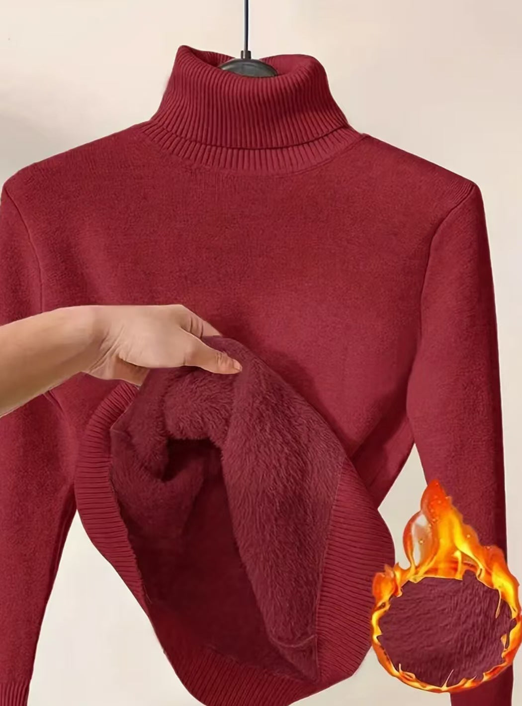 Fleece Turtle Neck Sweater Winter Warm Elegant Thick Knitted