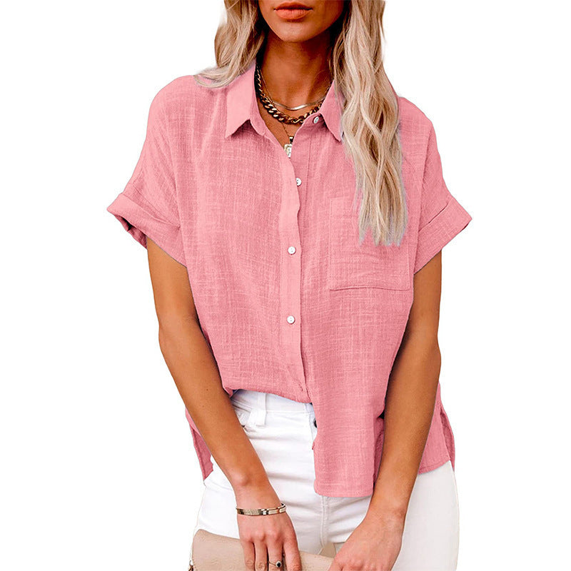 Summer Lapel Short Sleeve Shirt With Pockets Fashion