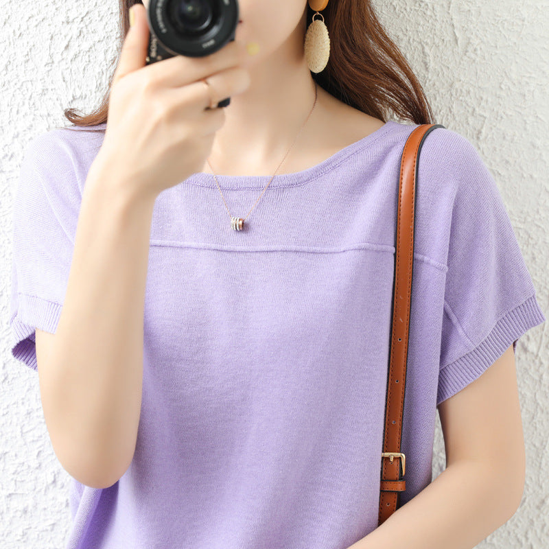 Pure Cotton Short-sleeved Knitted T-shirt