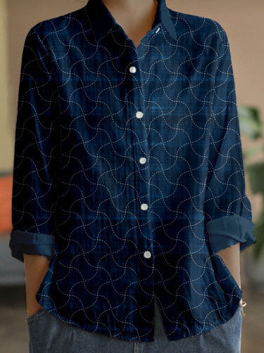 Flowers Print Long Sleeve Shirt Fashion Stand Collar