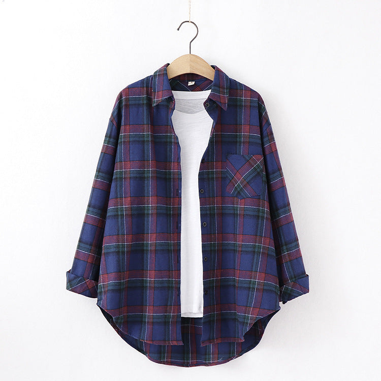 New Brand Plaid Shirt Women Loose Plus Size Blouse Female