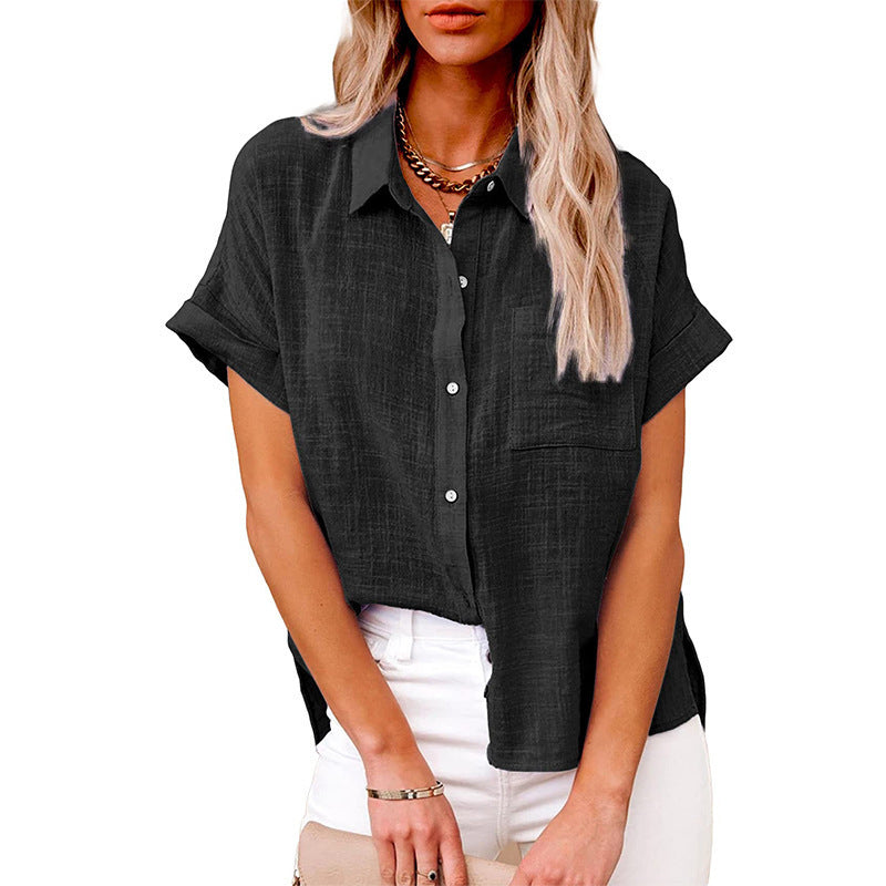 Summer Lapel Short Sleeve Shirt With Pockets Fashion