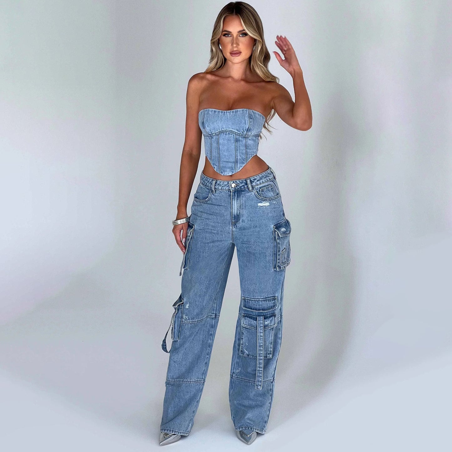 Women's Suit Low Waist Three-dimensional Tube Top
