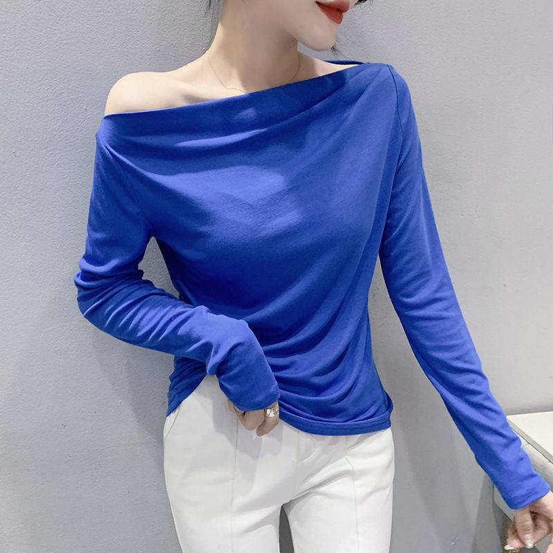 Pleated Collarbone Off-shoulder Shoulder-baring Top Slimming