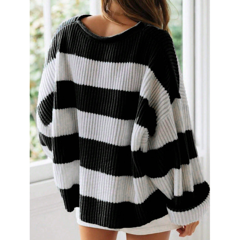 Loose Striped Sweater Fashion Casual Long Batwing Sleeve