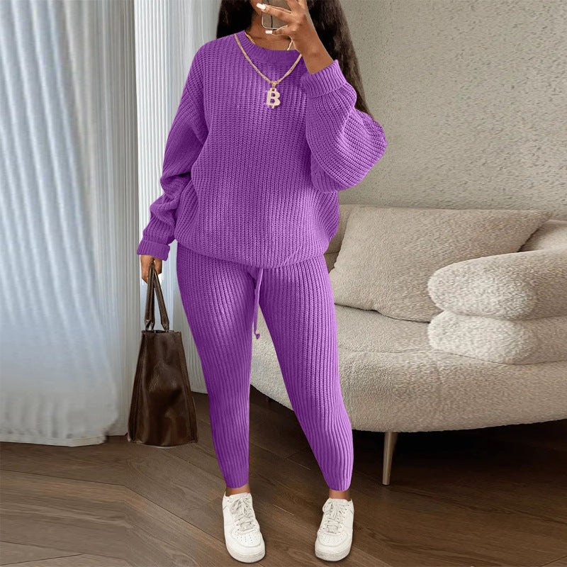 Winter Ribbed Knit Suits Fashion Loose Pullover Sweater