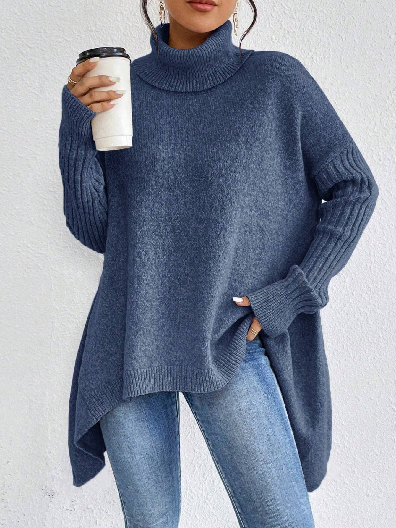 Irregular Turtleneck Sweater Winter Loose Long Sleeve