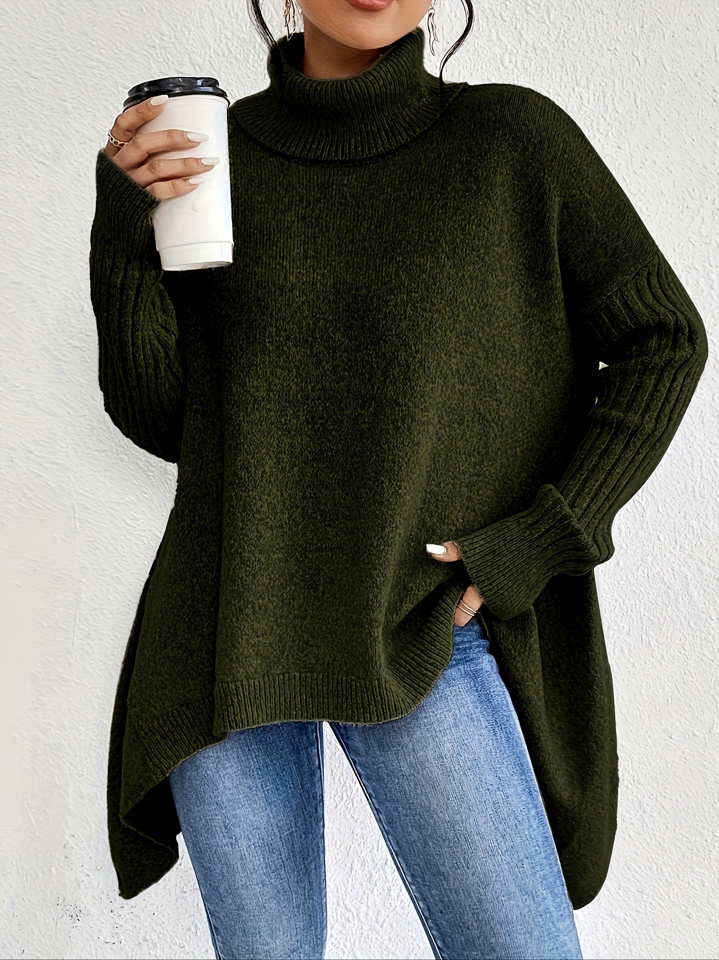 Irregular Turtleneck Sweater Winter Loose Long Sleeve