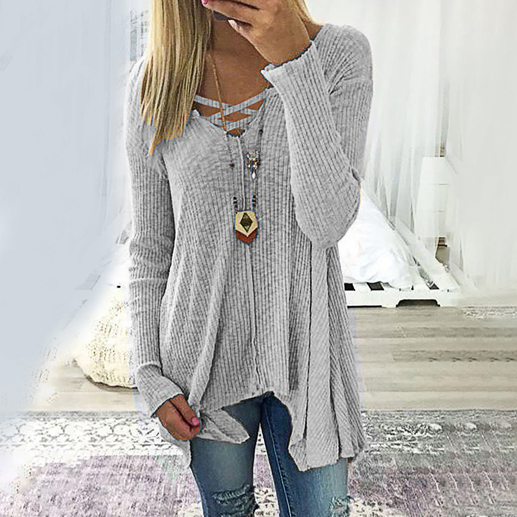 V-neck irregular blouse for women