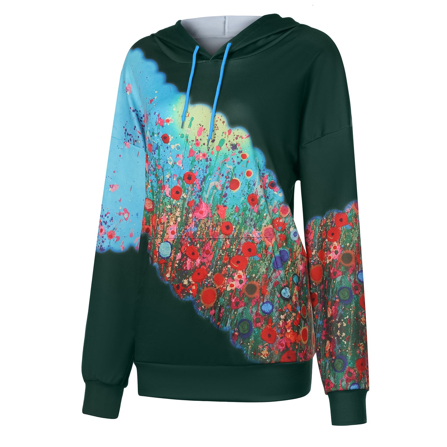 Flower print hooded long-sleeved sweatshirt