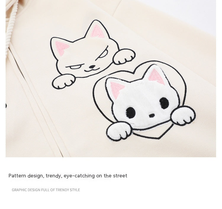 Cute Cartoon Cat Embroidered Cardigan Sweater