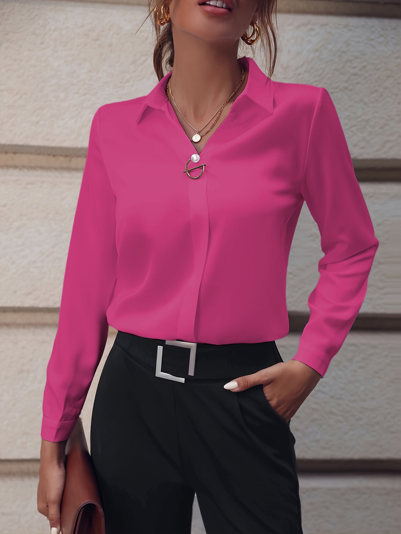 Commuter V-neck Long-sleeved Shirts Ins Fashion