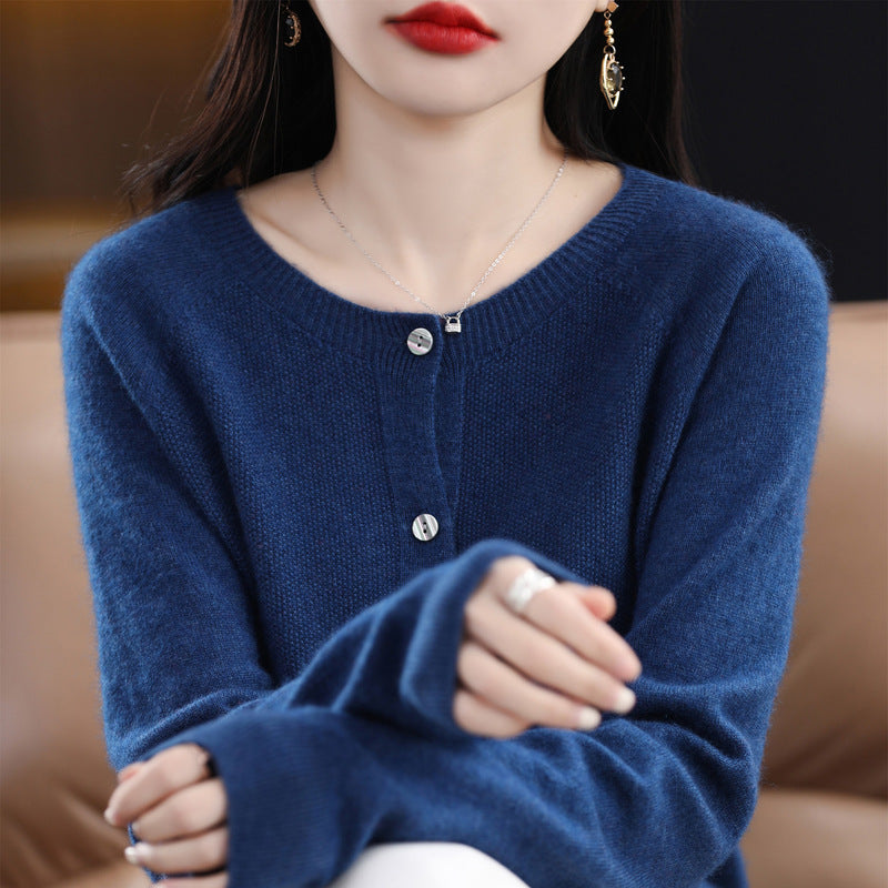 Women's Cashmere Cardigan O-neck Loose Sweaters Top Fashion