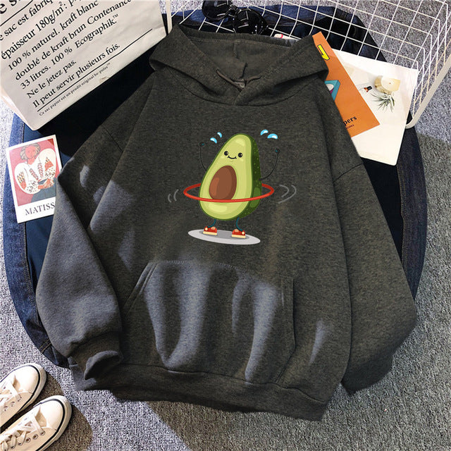 Hoodies Sporty Cartoon Avocado Print Warm New Sweatshirt