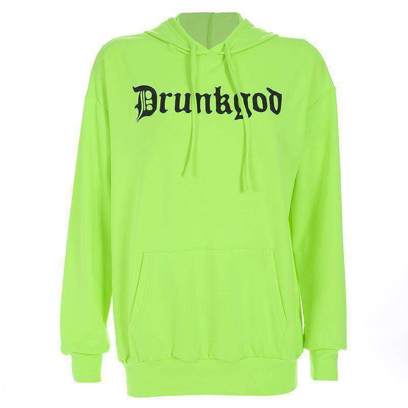 Autumn hedging print street hipster hooded green round neck