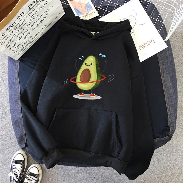 Hoodies Sporty Cartoon Avocado Print Warm New Sweatshirt