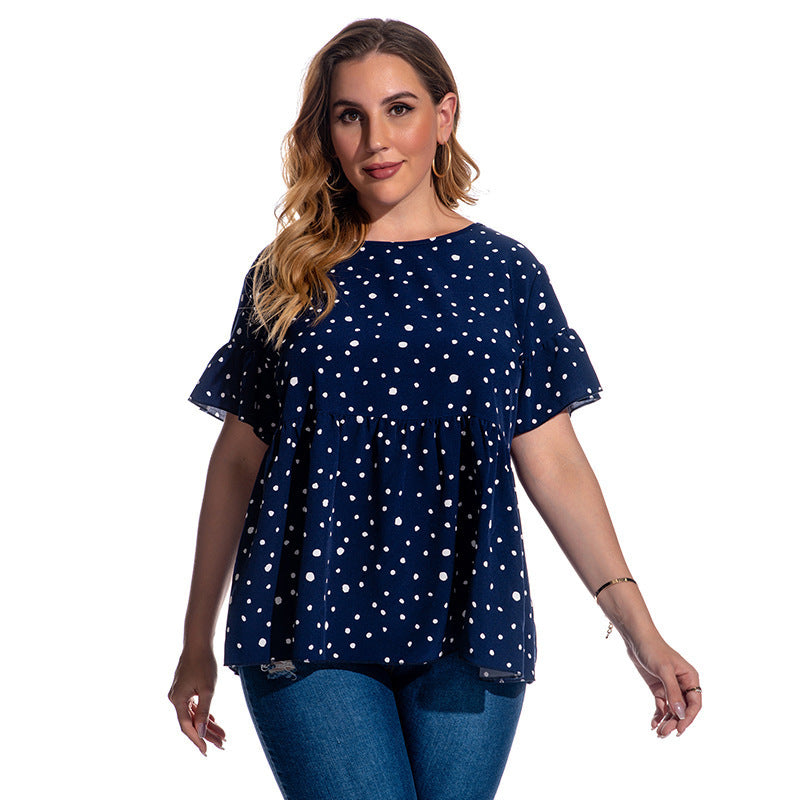 Dot Flared Sleeve Short Sleeve Plus Size Women's T-shirt