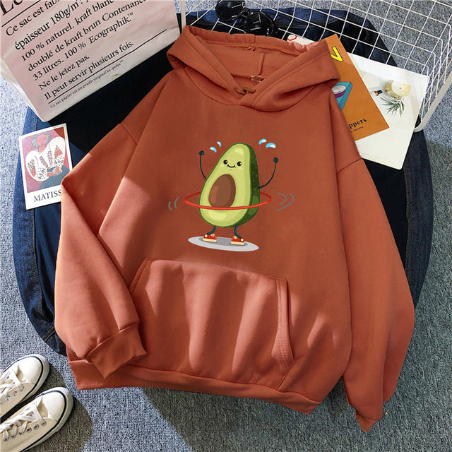 Hoodies Sporty Cartoon Avocado Print Warm New Sweatshirt