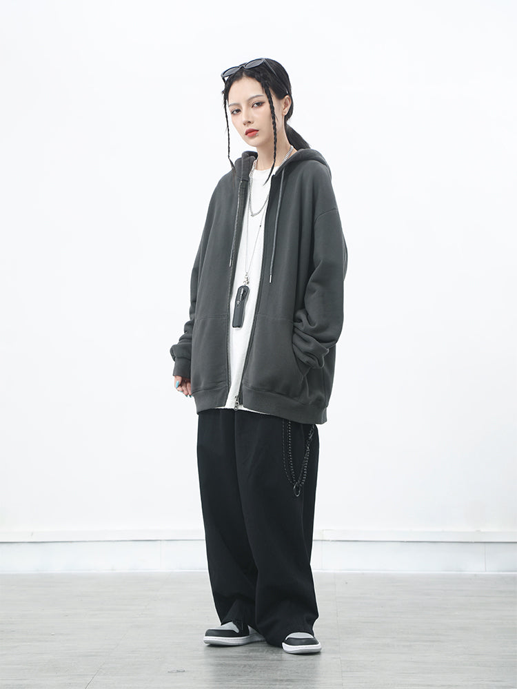 Solid color plus velvet oversize cardigan zipper coat