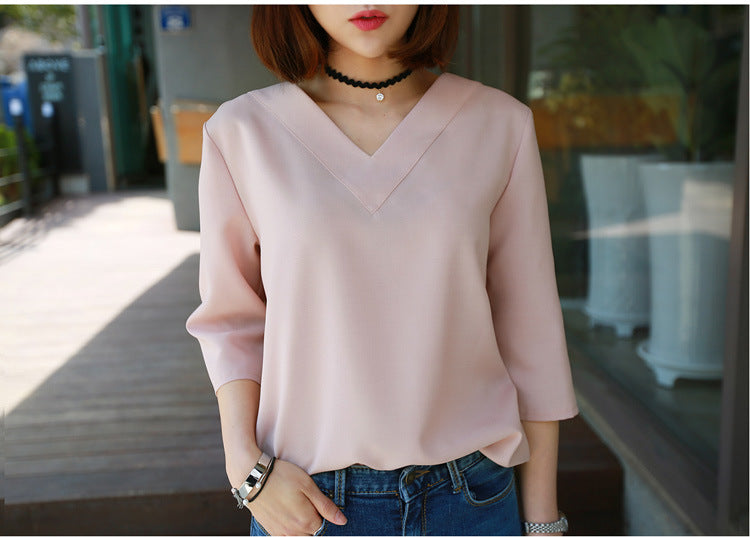 Korean style short sleeve chiffon shirt women