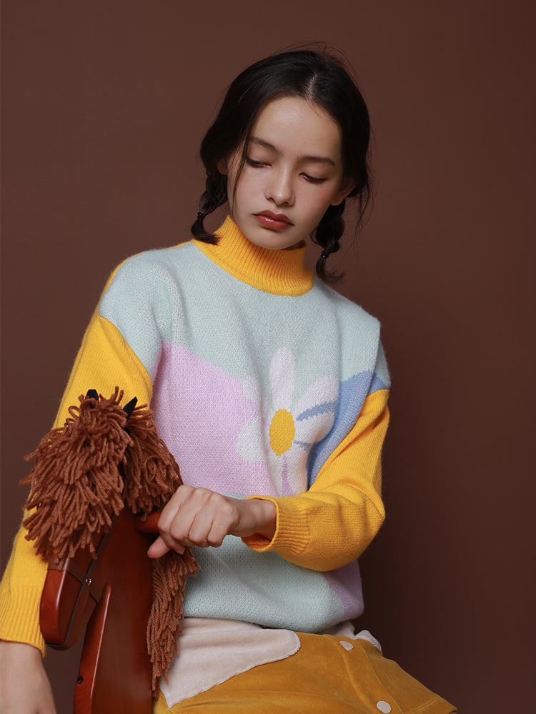 Girls sense flowers color soft thick loose loose sweater