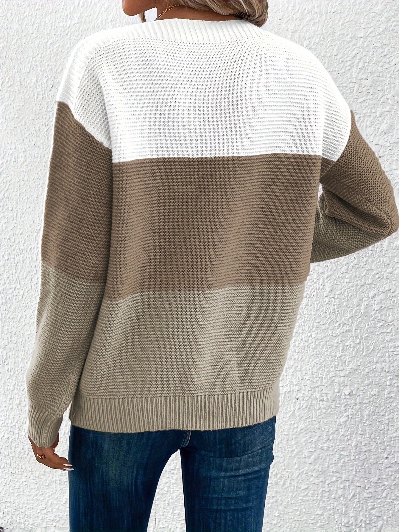 Pullover Knitted Sweater Fashion Round Neck Splicing Knitwear