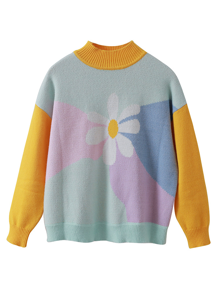 Girls sense flowers color soft thick loose loose sweater