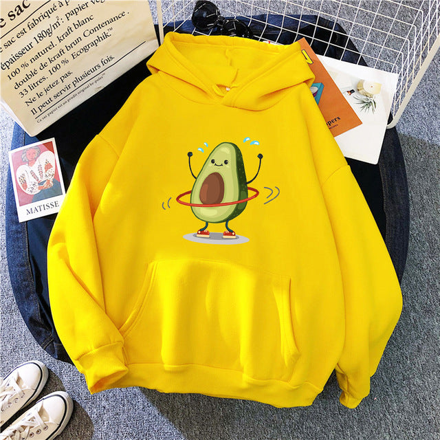 Hoodies Sporty Cartoon Avocado Print Warm New Sweatshirt
