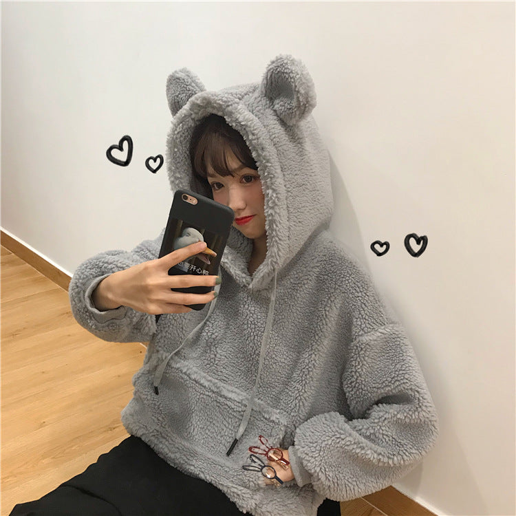 Ear hooded Pullover long sleeve sweater coat